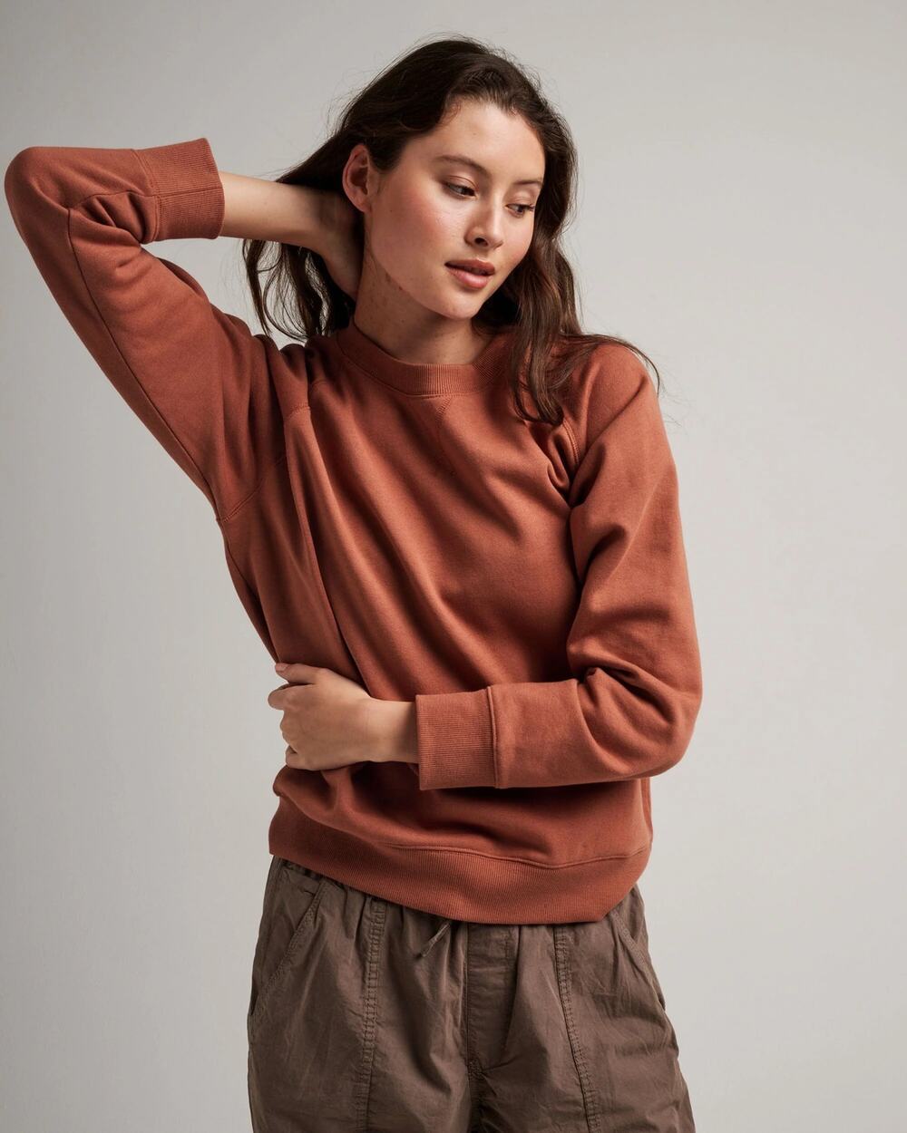 RicherPoorer Recycled Fleece Sweatshirt Brown Long Sleeve Sweater Top Size M
